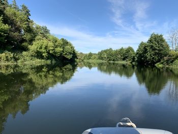 Reflection of trees in lake against sky