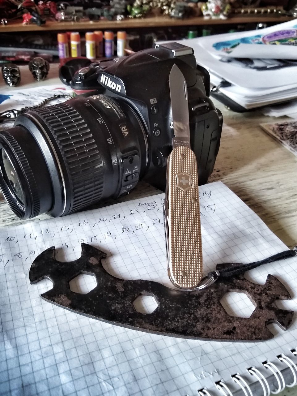 camera, indoors, no people, still life, table, high angle view, technology