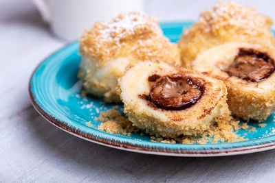 Close-up of cake in plate on table