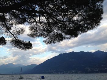 Scenic view of lake against cloudy sky