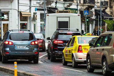 Traffic on road in city