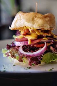 Close-up of burger in plate