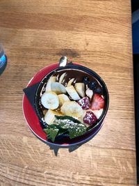 High angle view of ice cream in bowl on table