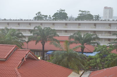 High angle view of buildings against sky