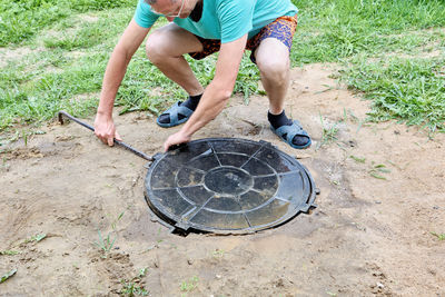 High angle view of man on field