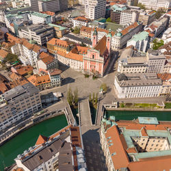 High angle view of buildings in city