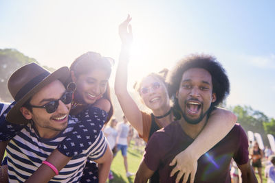 Group of people at party during sunny day