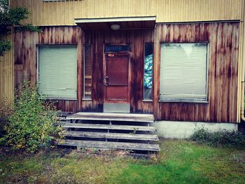 Closed door of abandoned house