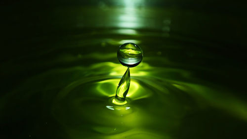 Close-up of drop falling on water