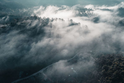 Aerial view of mountain range against sky