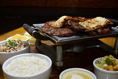 High angle view of food on table