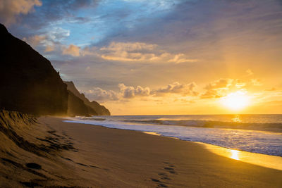 Scenic view of sea against sky during sunset