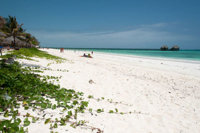 Scenic view of beach against cloudy sky