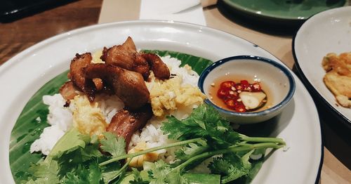 High angle view of meal served in plate