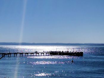 Scenic view of sea against clear blue sky