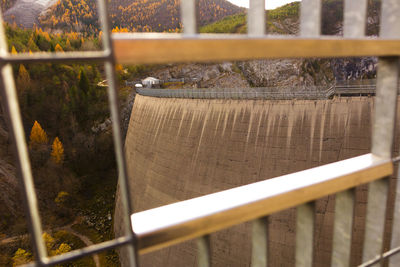 View of railing by fence
