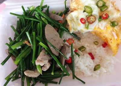 High angle view of food served in plate