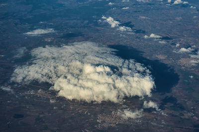 High angle view of volcanic landscape against sky