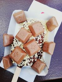 High angle view of ice cream on table