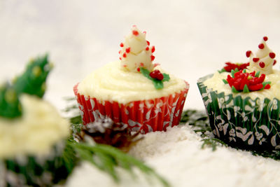 Close-up of cupcakes on table