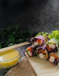 High angle view of vegetables on table