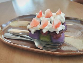 Close-up of dessert in plate on table