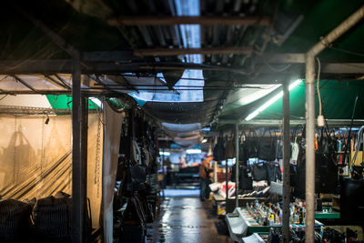 Market stalls in city during winter