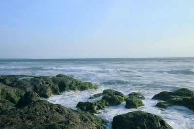 Scenic view of sea against clear sky