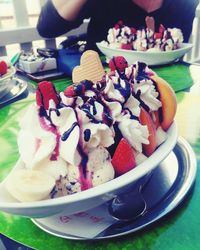 Close-up of served ice cream in plate