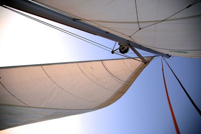 Low angle view of boat mast against clear sky