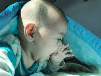 Cute baby sleeping on bed