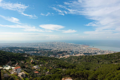 High angle view of townscape against sky