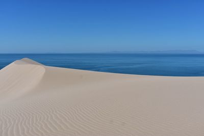 Scenic view of beach against clear blue sky