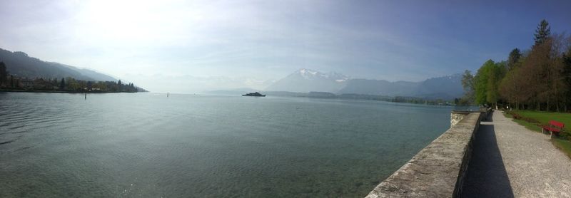 Scenic view of bay against sky