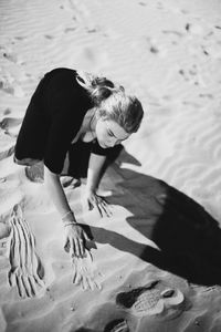 High angle view of woman on beach