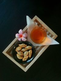 High angle view of breakfast on table