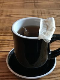High angle view of coffee on table