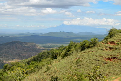 Scenic view of landscape against sky, mount kilimanjaro seen from namanga hills, kenya 