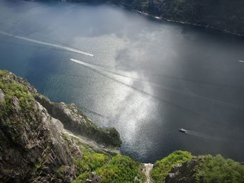 High angle view of fjord