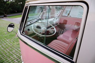 Close-up of vintage car at park