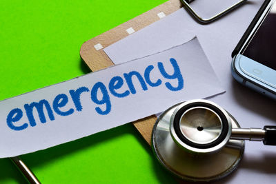 High angle view of text on table