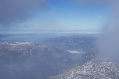 Aerial view of snowcapped mountains against sky