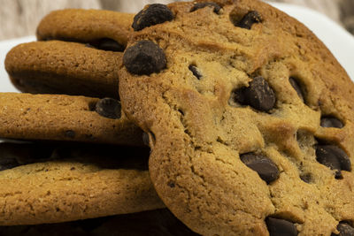 Freshly baked chocolate chip cookies.