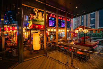 Illuminated lanterns at night