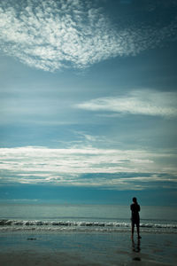 Rear view of man standing on beach