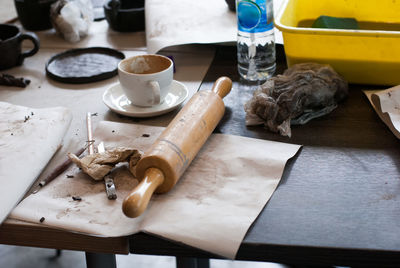 High angle view of coffee on table