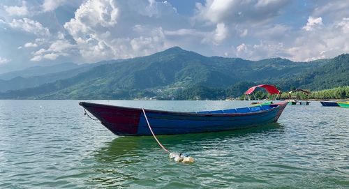 Boat in phewa lake, nepal.