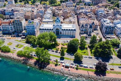 High angle view of buildings in city