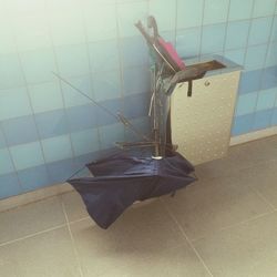 High angle view of tiled floor