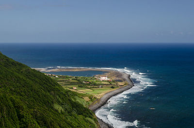 High angle view of sea against clear sky